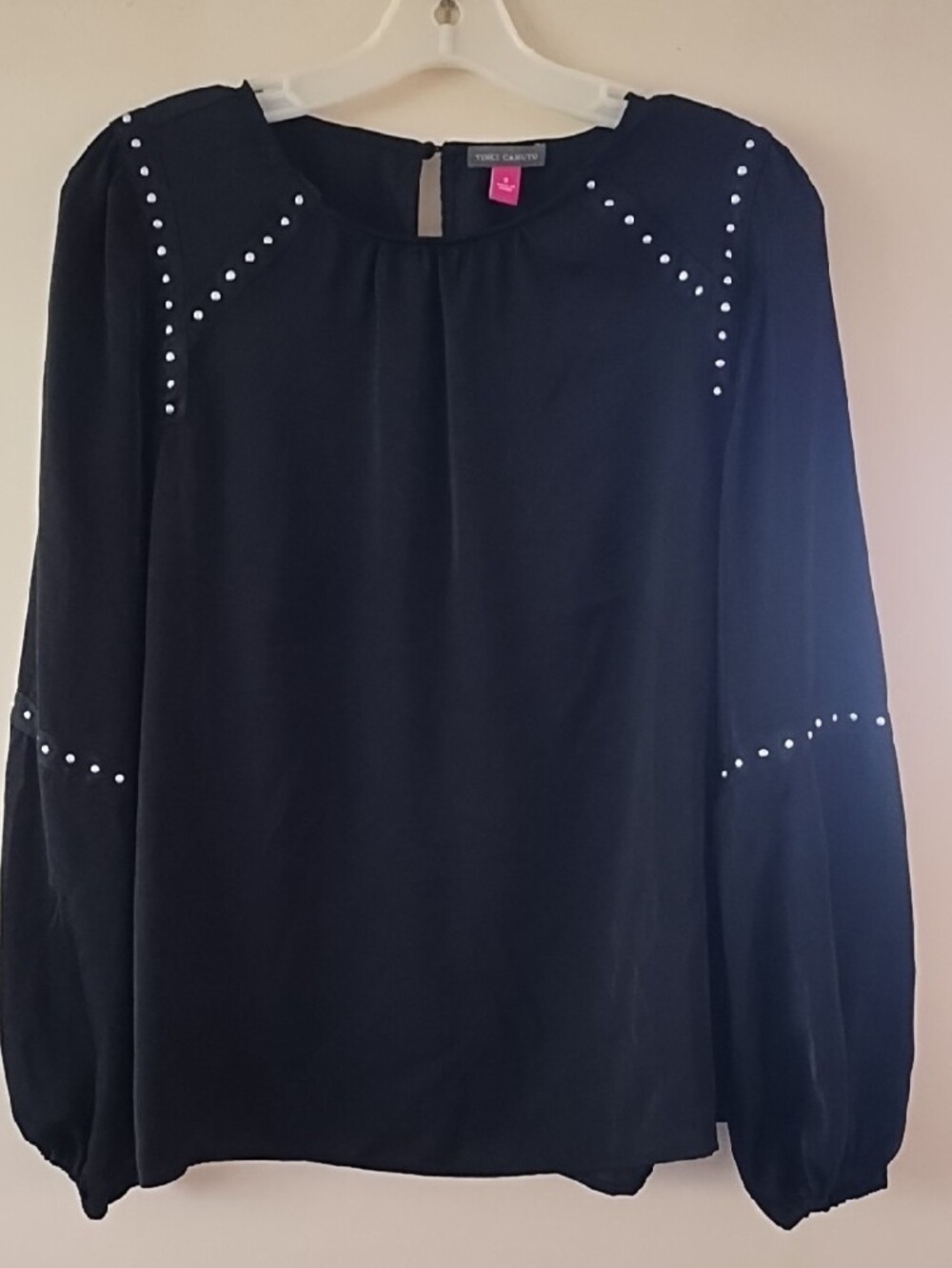 Vince Camuto Black Stud-Trim Balloon-Sleeve Blouse